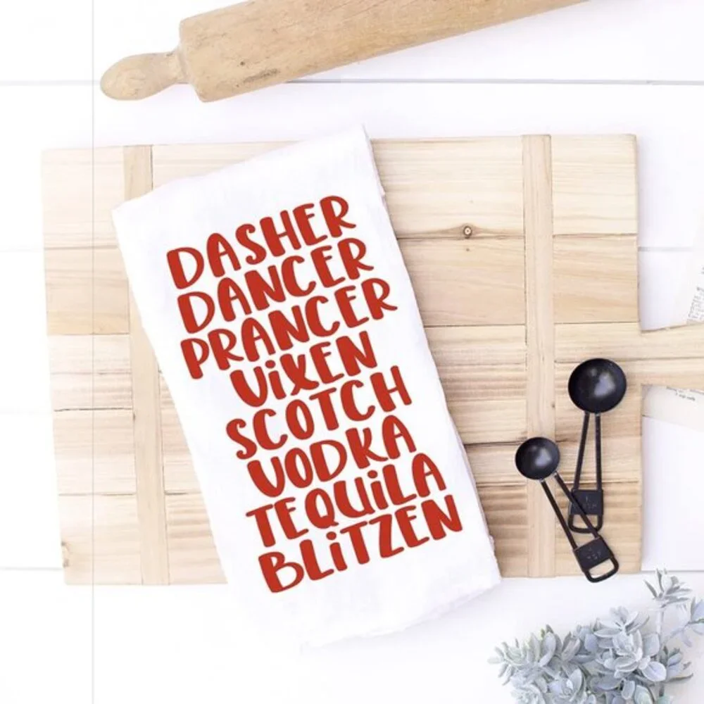 Funny Dasher Dancer Christmas Drinking Kitchen Towel -‎ Cotton Bar Towel